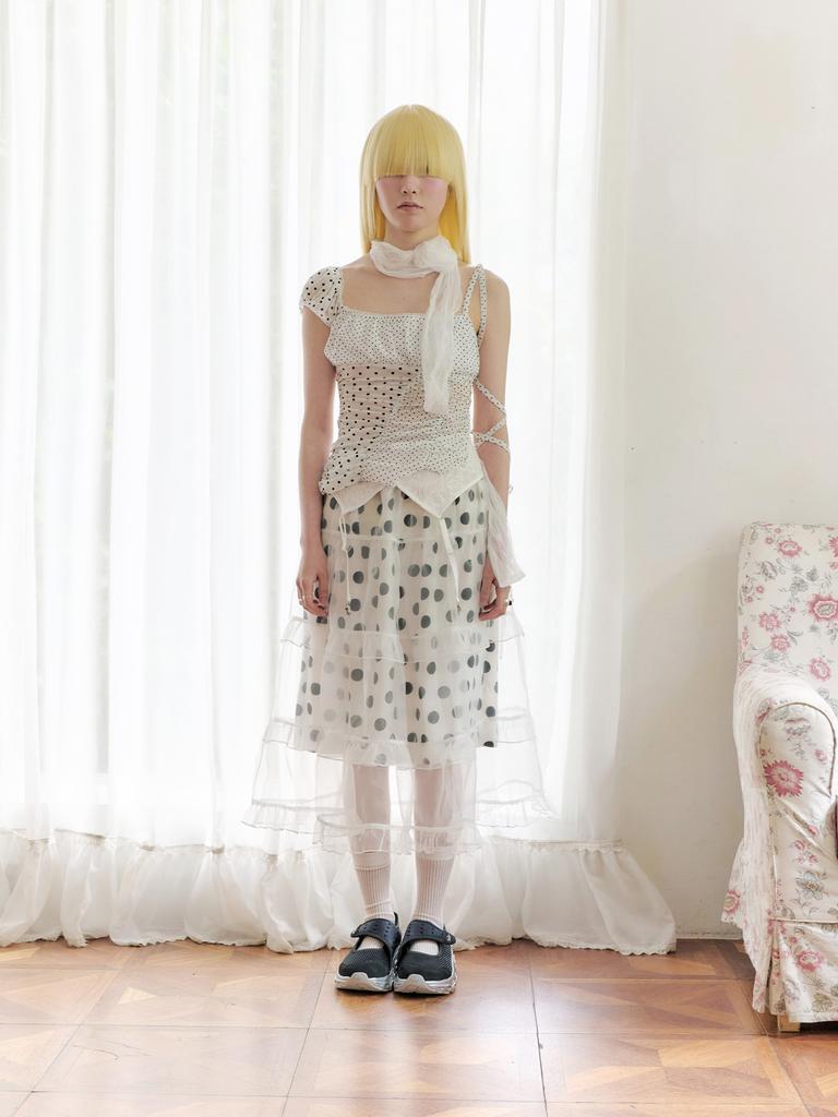 Hey Sheer Dot Long Skirt (White)
