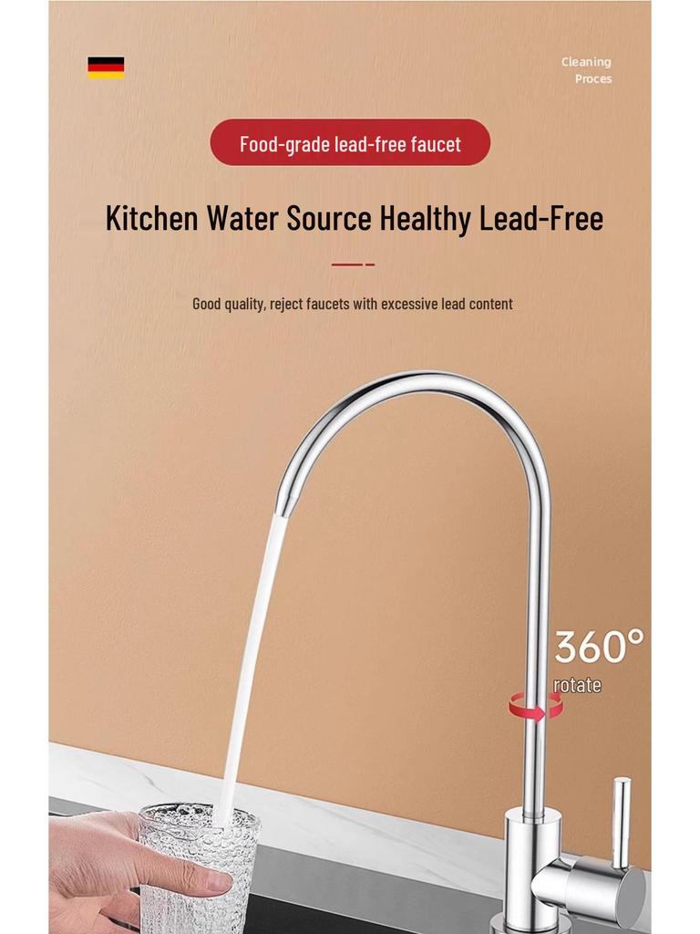 1/2 Inch Gooseneck Kitchen Faucet with Water Purifier - 304 Stainless Steel, Single Cold