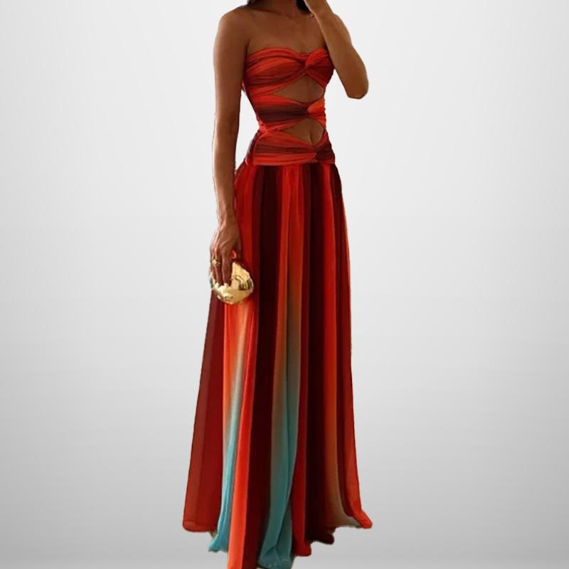 Women's clothing, European and American spring new models, holiday style sexy tube top hollow gradual change color dress
