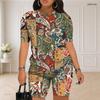Women Plus Size Paisley Floral Printed Round Neck Short Sleeve Top And Shorts Two Piece Set