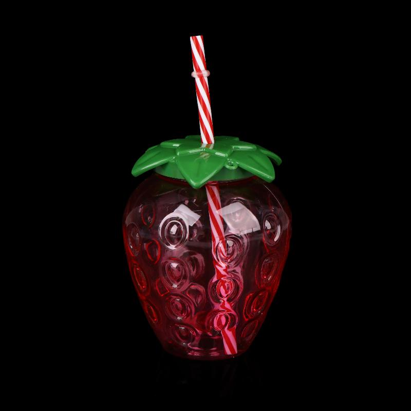 Portable Strawberry Shaped Water Bottle with Straw Cute Plastic Cup for Everyday Use