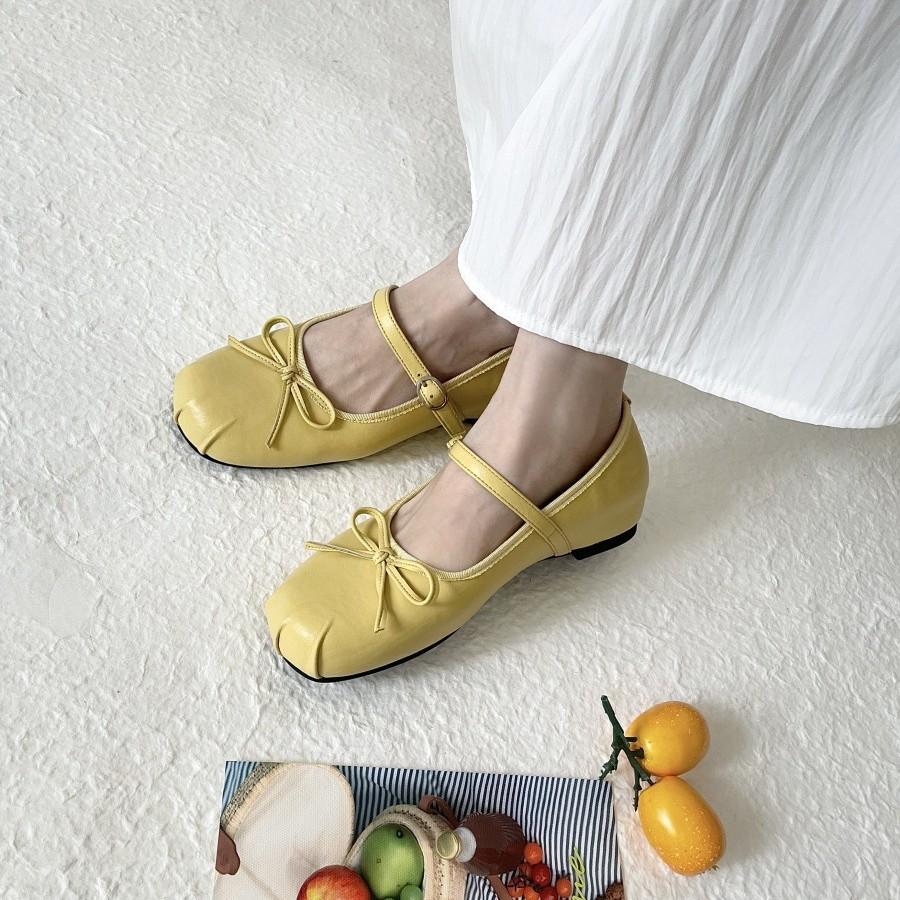Bow Silver Mary Jane Single Shoes Women's 2025 Summer New French Flat Bottom Round Head Light Mouth One-word Ballet Shoes