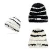 Striped Knitted Hat Embroidered Bean Hat Warm Winter Windproof Outdoor Gift Hat