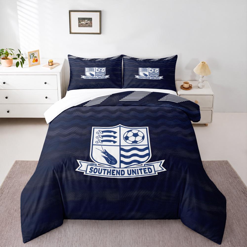 Duvet Cover Set Southend United Shrimp Crest Navy Waves 3 Piece Bedding for Adult Fan Gift