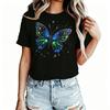 Butterfly Blue Women's T-Shirt 100% Cotton Funny Graphic Short Sleeve Tee Novelty Shirt Casual Crew Neck Top S-5Xl