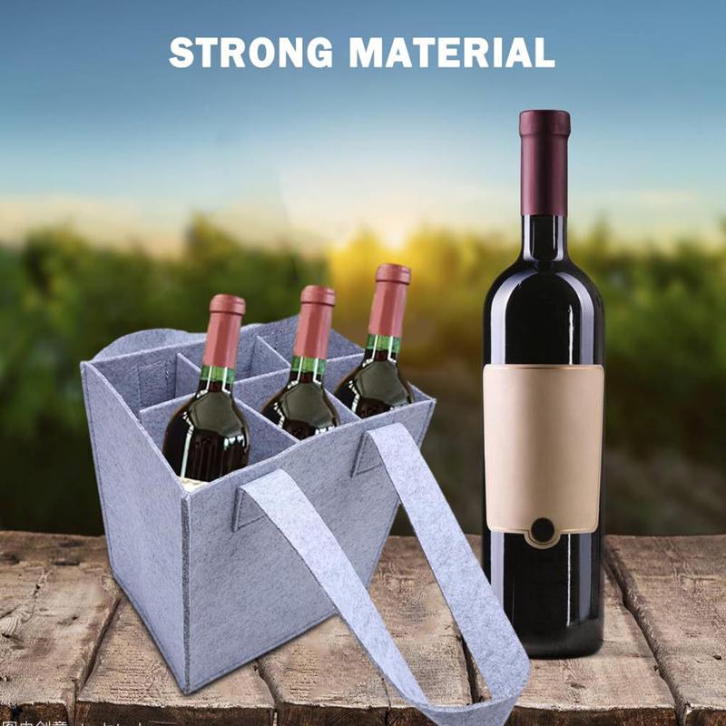 Reusable 6 Compartment Wine Tote Bag Felt Cup Holder Camping Glass Carrier Or Beer Drink Picnic Wedding Bbq Party Supplies