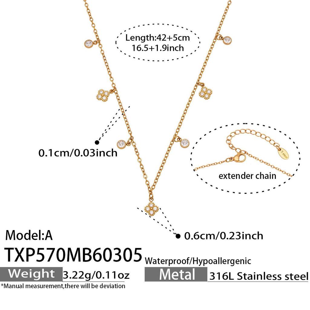 European & American Fashion DIY Multi-Accessory Set: Small 8-Shaped Flower with Full Rhinestones & 5A Zircon Necklace and Bracelet Combination