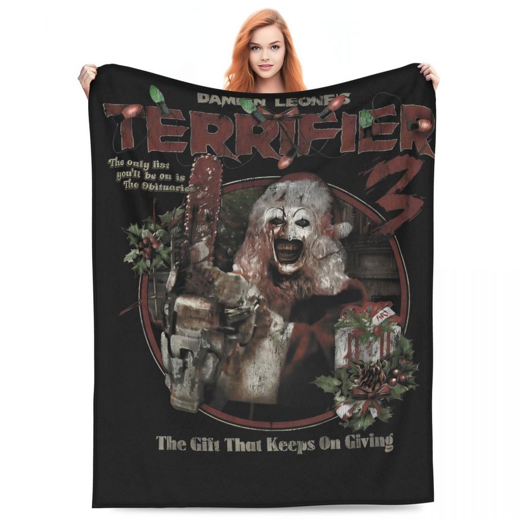 TERRIFIER 3 Comic Con Teaser Blanket Christmas Warm Pattern Plush Bedding Throws For Couch Bed Flannel Bedspread Bed Cover