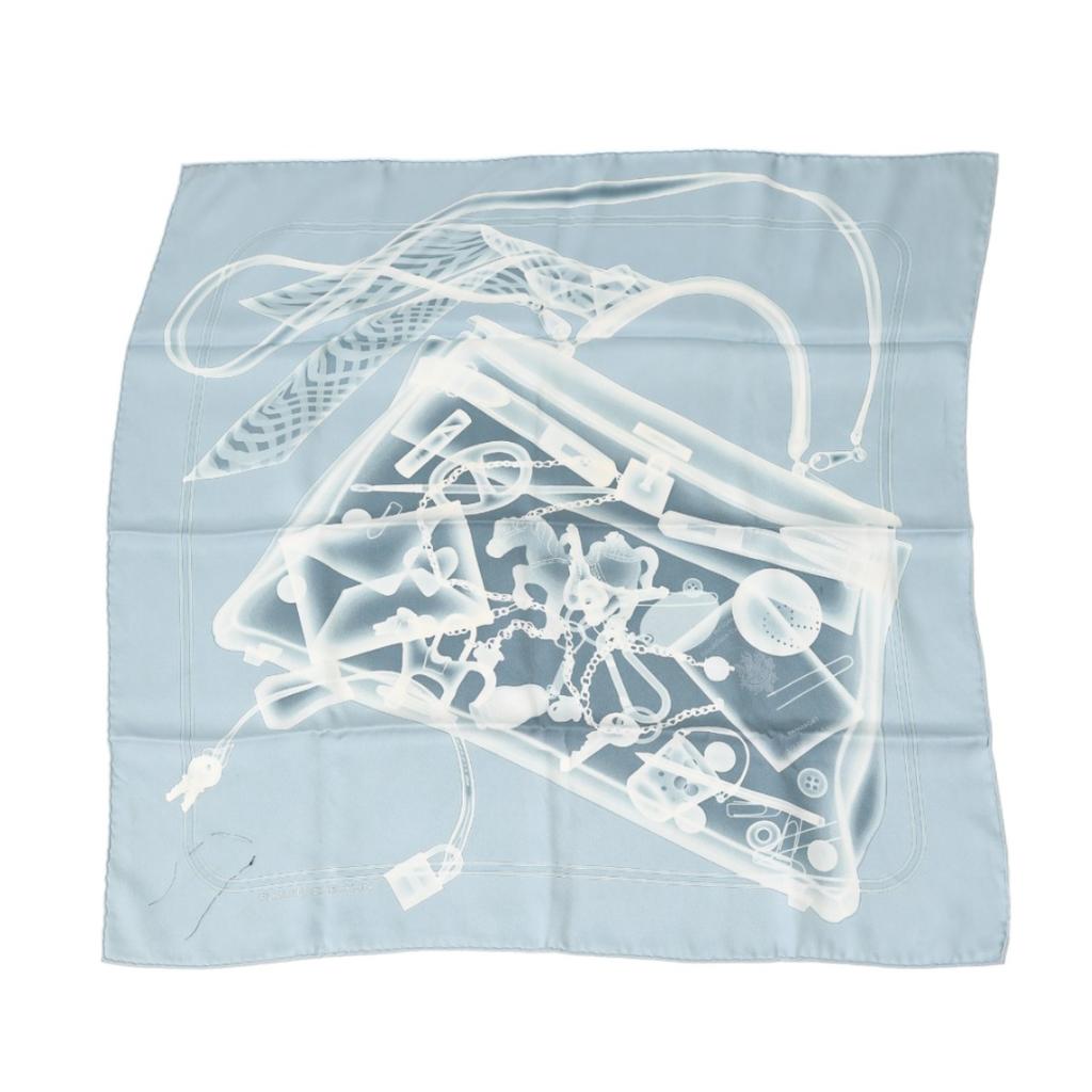 Hermes Please Check In Scarf Scarf Silk Blue Gray Women Storage Box Used
