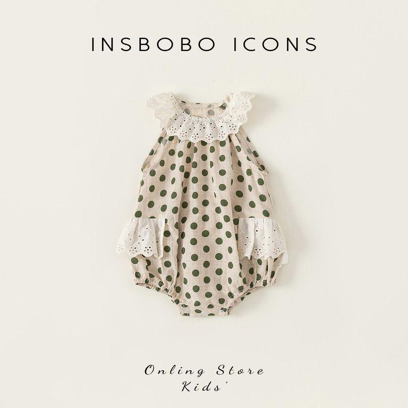 Insbobo Baby Clothes Summer 2025 New Style Baby Girl Romper Infant Summer Clothes Fashionable Baby Crawling Clothes Green Polka Dots 100 cm