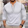 Mens Vintage Color Block Long Sleeve Crew Neck Henley T Shirt Casual Top