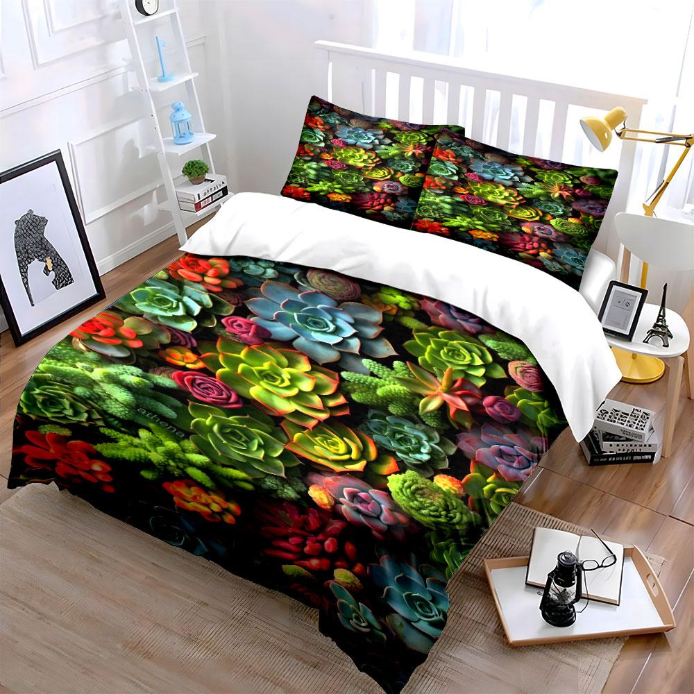 Colorful Succulent Set for Decoration Bedding Set with 1 Duvet Cover 2 Pillowcases Single Double King Queen Gift