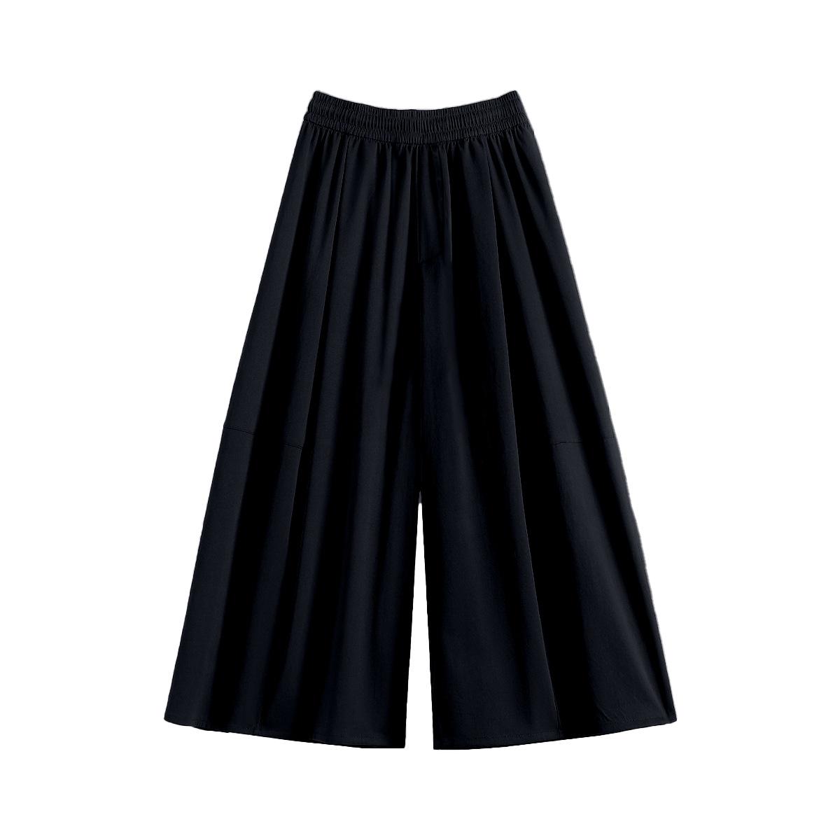 

0276 Spring/Summer Elastic Waist Wide-Leg Cropped Skirt-Pants with Drawstring L