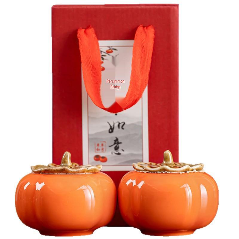 Creative Lucky Persimmon Peanut Candy Jar - Sealed Tea Gift Box for Weddings & Events Customization