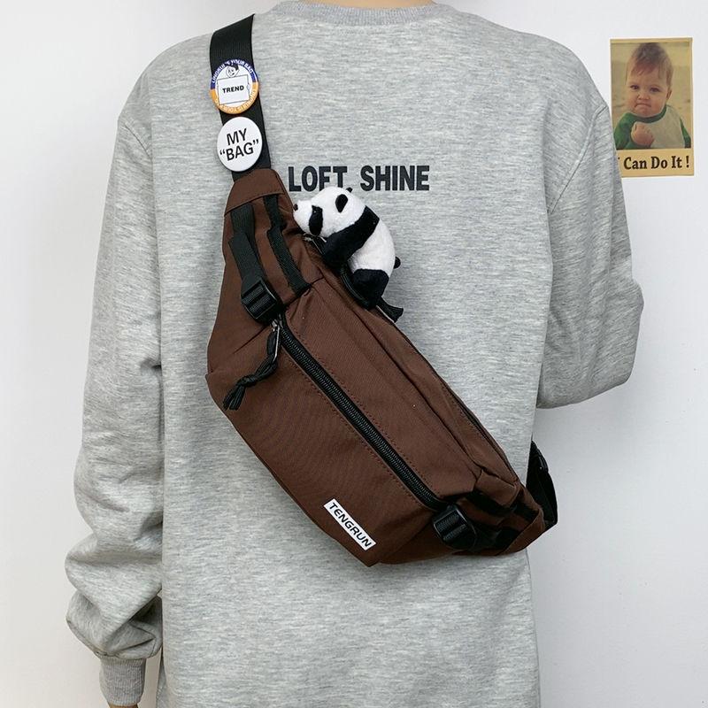 Casual Fanny Pack Japanese Simple Chest Bag Male Trend Personalized Couple Fanny Pack Sports Versatile Panda Pendant Breast Bag