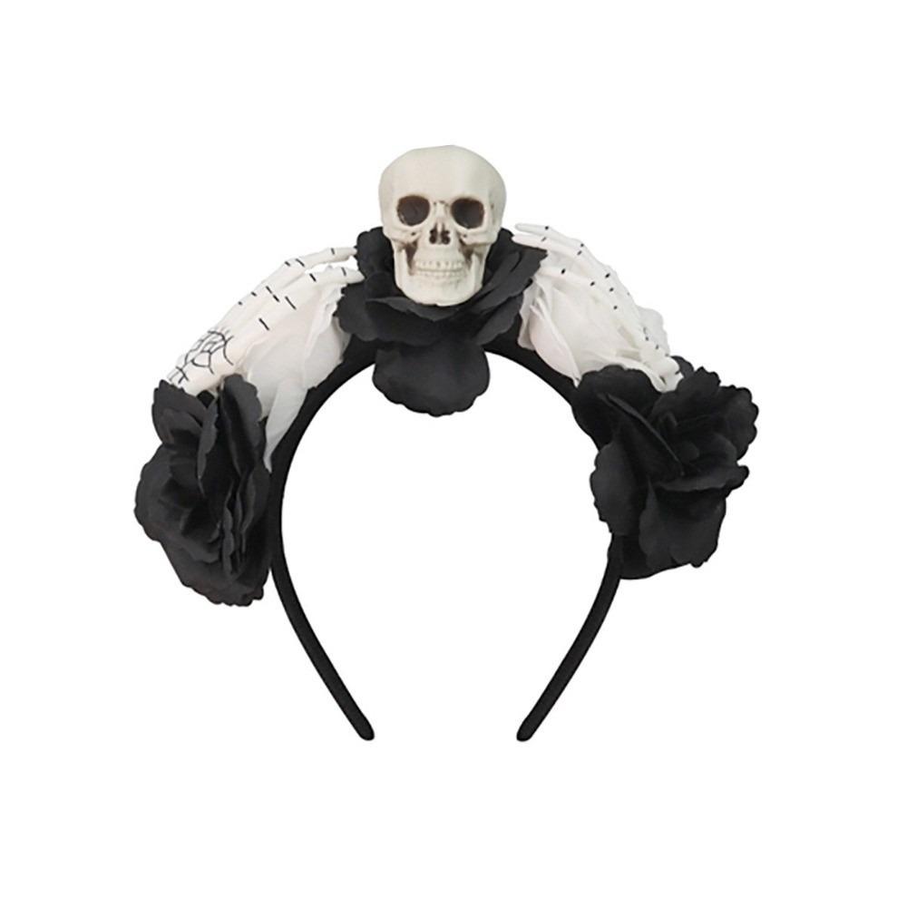 Halloween Decor Skull Head Headband Simulation Flower Gothic Flower Hairband  Photography Props