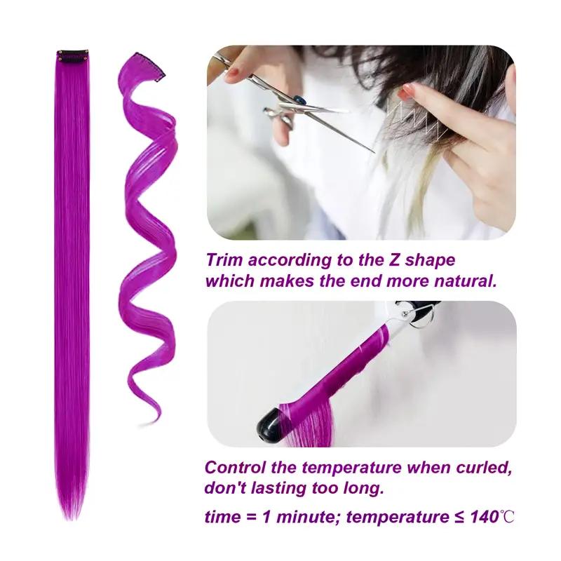 7 sztuk kolorowe doczepiane włosy doczepiane 20 cali wielobarwne proste doczepiane włosy syntetyczne doczepiane klipsy dla kobiet dziewczynki dzieci