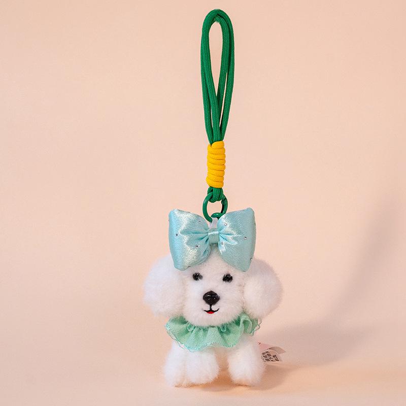 Adorable Princess Teddy Dog Pendant with Bow Tie - Plush Keychain Doll