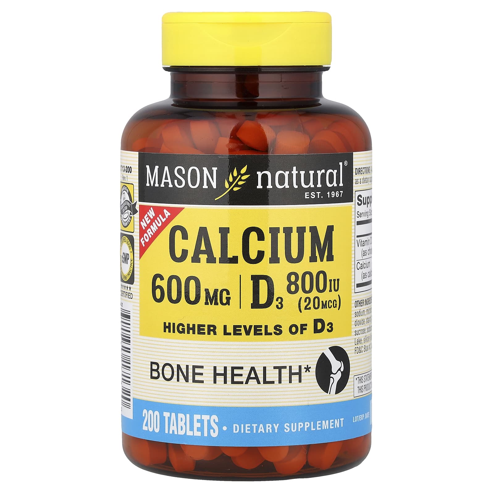 

Mason Natural, Calcium with D3, 200 Tablets