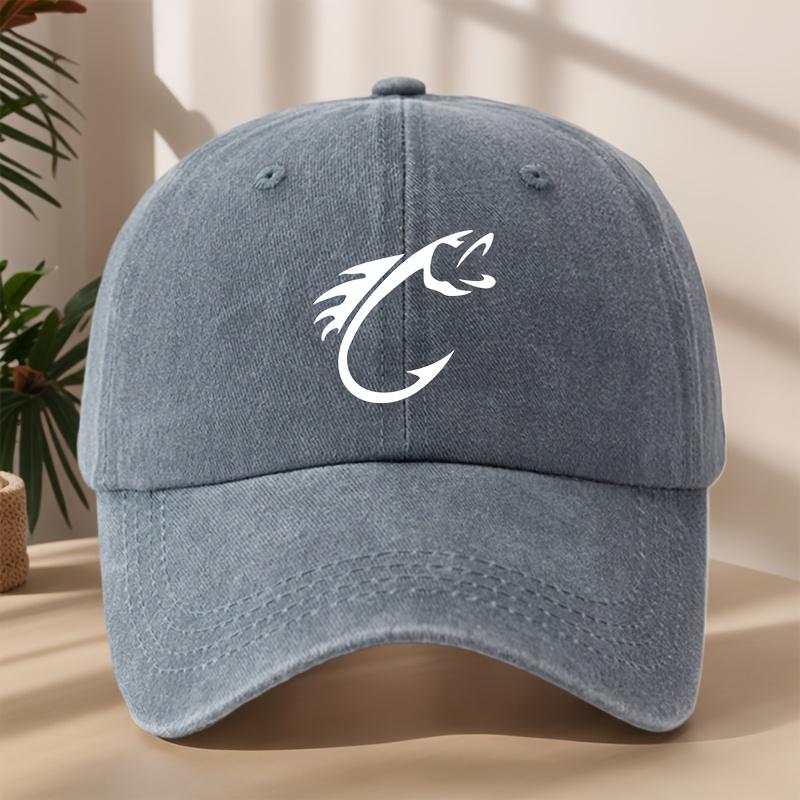 MAKEFGE Vintage Washed Soft Breathable Fishing Cap with Fish Hook  Trout Print Outdoor Camping Hat Suitable for Fishing