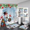 Red Christmas Shower Curtain Set Funny Santa Claus Gift Green Pine Branches Xmas Balls Home Bathroom Decor Bath Mat Toilet Cover