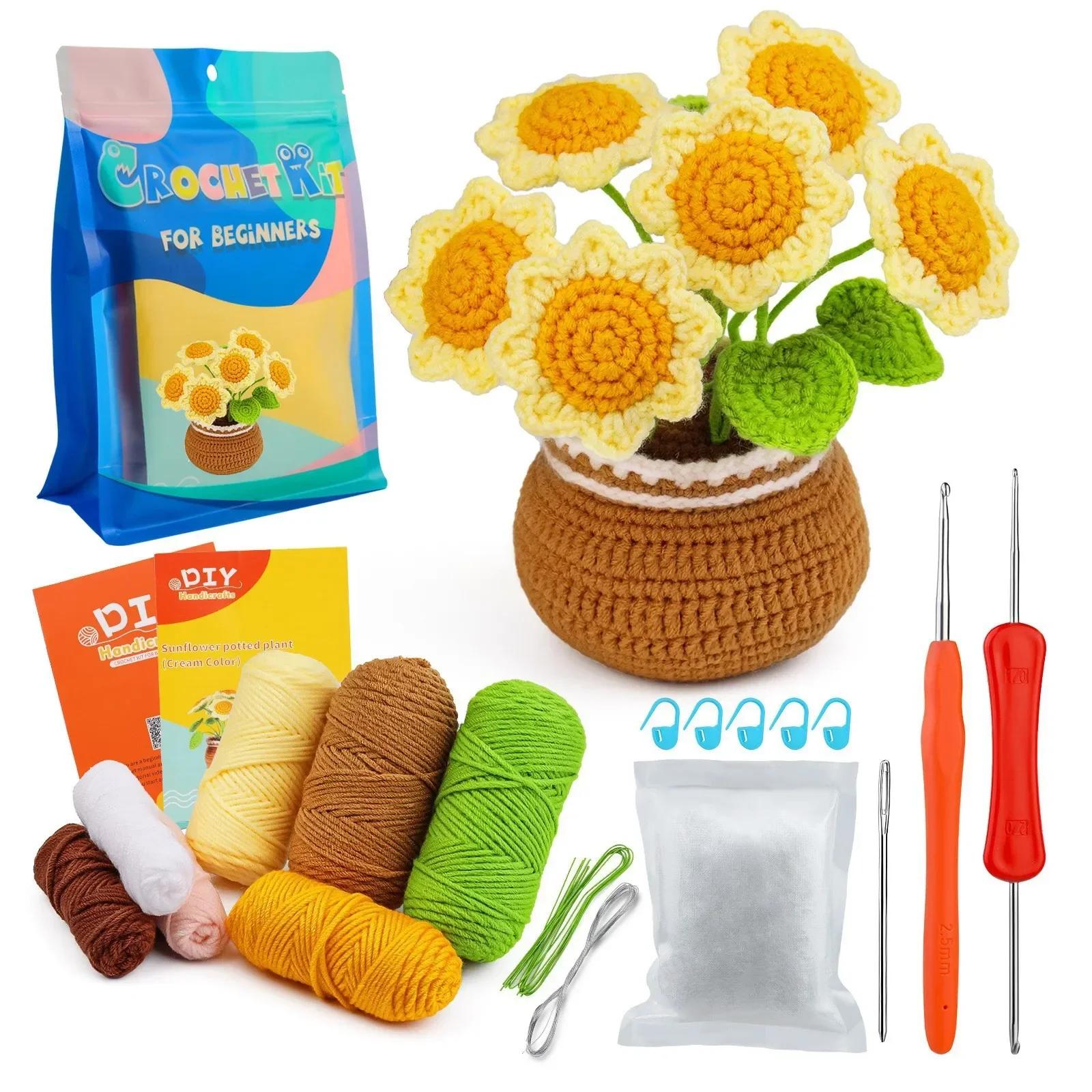 

2025 New Crochet Flower Kit For Beginners Adults Crocheting Knitting Kit Flower Crochet Kit Includes Crochet Accessories Set DIY