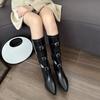 Autumn Winter Pointed Toe Ladies Knee High Shaft Shoes Middle Heel Buckle Leather Women's Long Boots Chic and Elegant Footwear