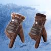 Brown Mens Leather Gloves Real Pigskin  Winter Gloves Warm Thick Driving Skiing Men's Gloves