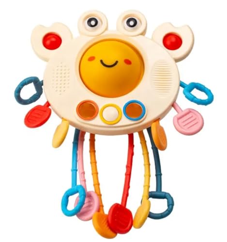 Cute crab Montessori sensory toy, silicone pull string teething toy, perfect for entertaining your baby while developing their motor and sensory skill