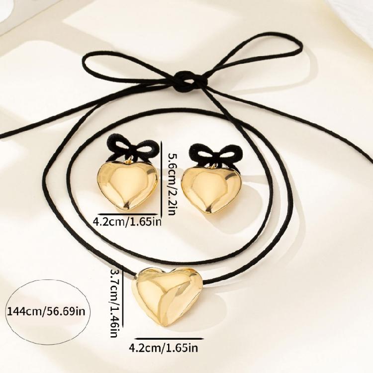 Sophisticated Sturdy Flocking Chain Necklace and Earrings Set With Alloy Materials Heart Pendant Designs for Women