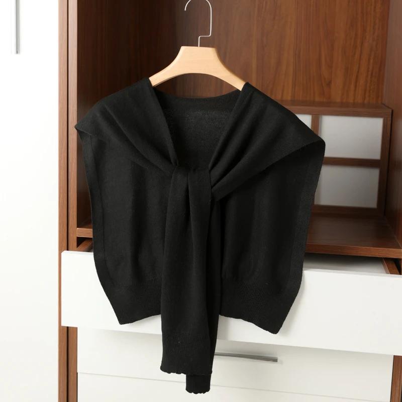 Ladies' Knit Sleeveless Solid Color Shawl Tie Front Design Versatile Air Conditioned Room Neck Protector Perfect with Shirt/Vest