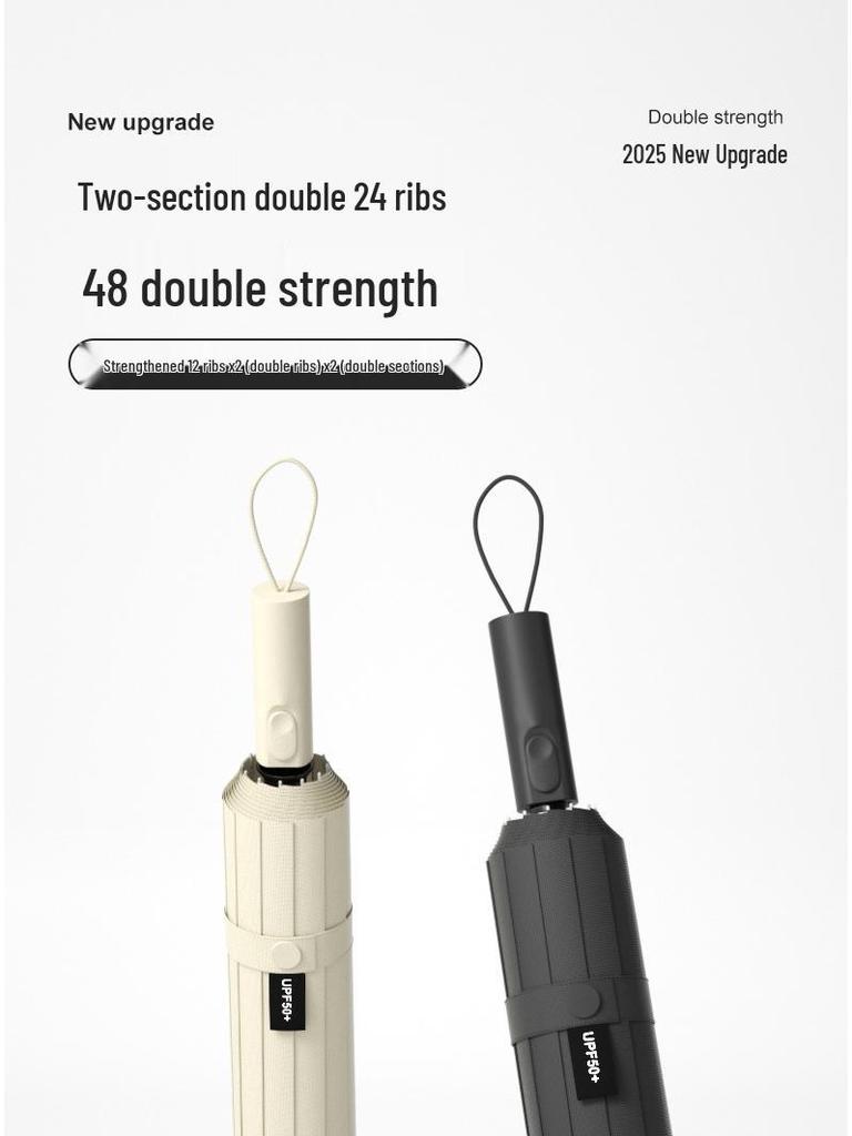 Automatic Stormproof 48-Rib Dual-Use Sun & Rain Folding Umbrella with Black Glue for Sunshade & Protection