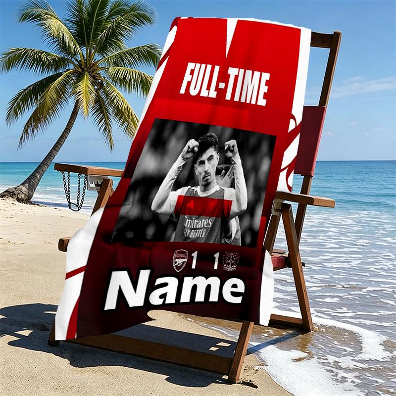 Custom Name Personalized Football Team F.C Print Beach Towel, for Trip Camping Beach Party Home Decor, Birthday Gift for Family & Friends