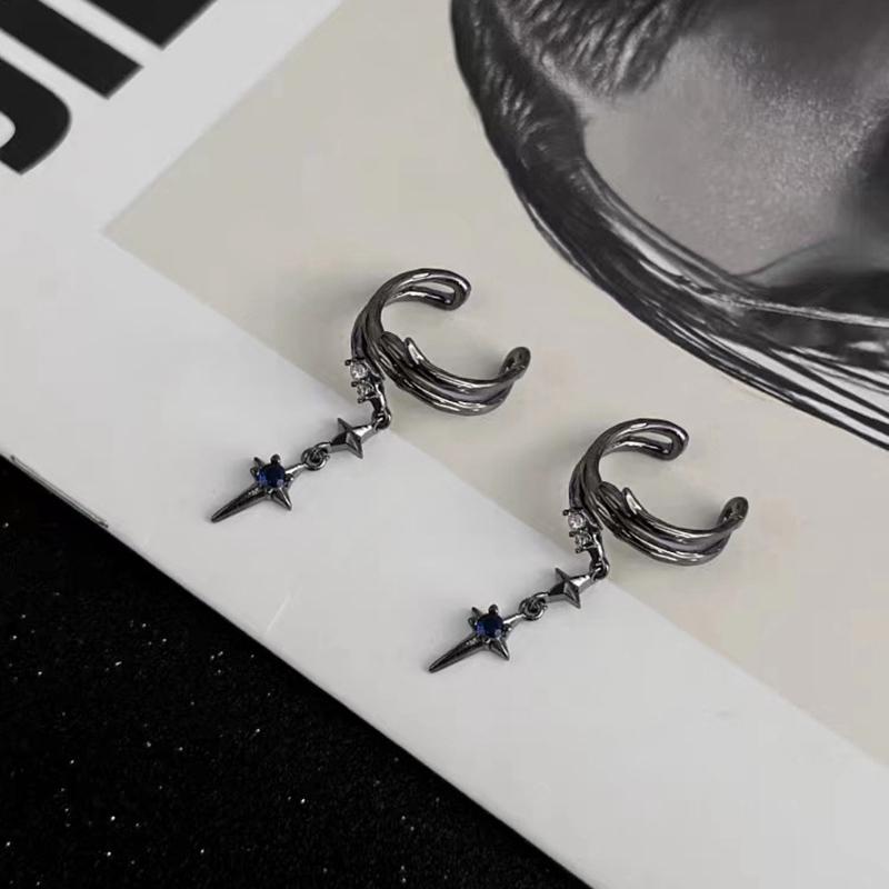

Vintage Gothic Black Spike Irregular Earbone Clip Neutral Cold Punk Inlaid Blue Zircon Earrings Without Earholes Daily Jewelry Gifts чорний