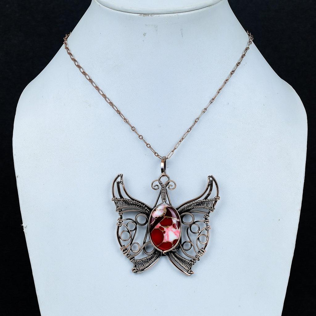Kingman Red Mohave Copper Turquoise Pendant Copper Wire Wrapped Pendant Handmade Jewelry Butterfly Pendant Gemstone Jewelry Gifts for Mother