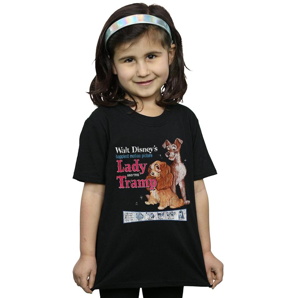Disney Girls Lady And The Tramp Distressed Classic Poster Cotton T-Shirt