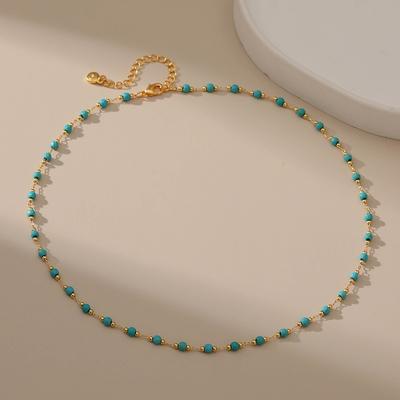 Gold Plated Turquoise Beaded Necklace Women Fashion Versatile Jewelry