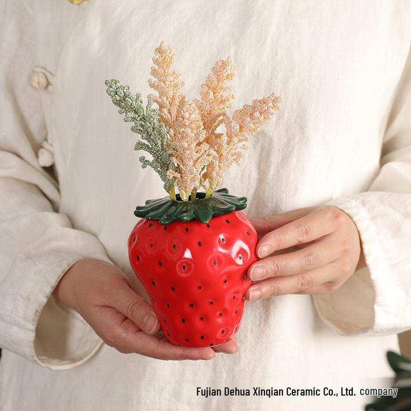 Luxury Strawberry Ceramic Vase: Stylish Home Decor Ornament for Living Room