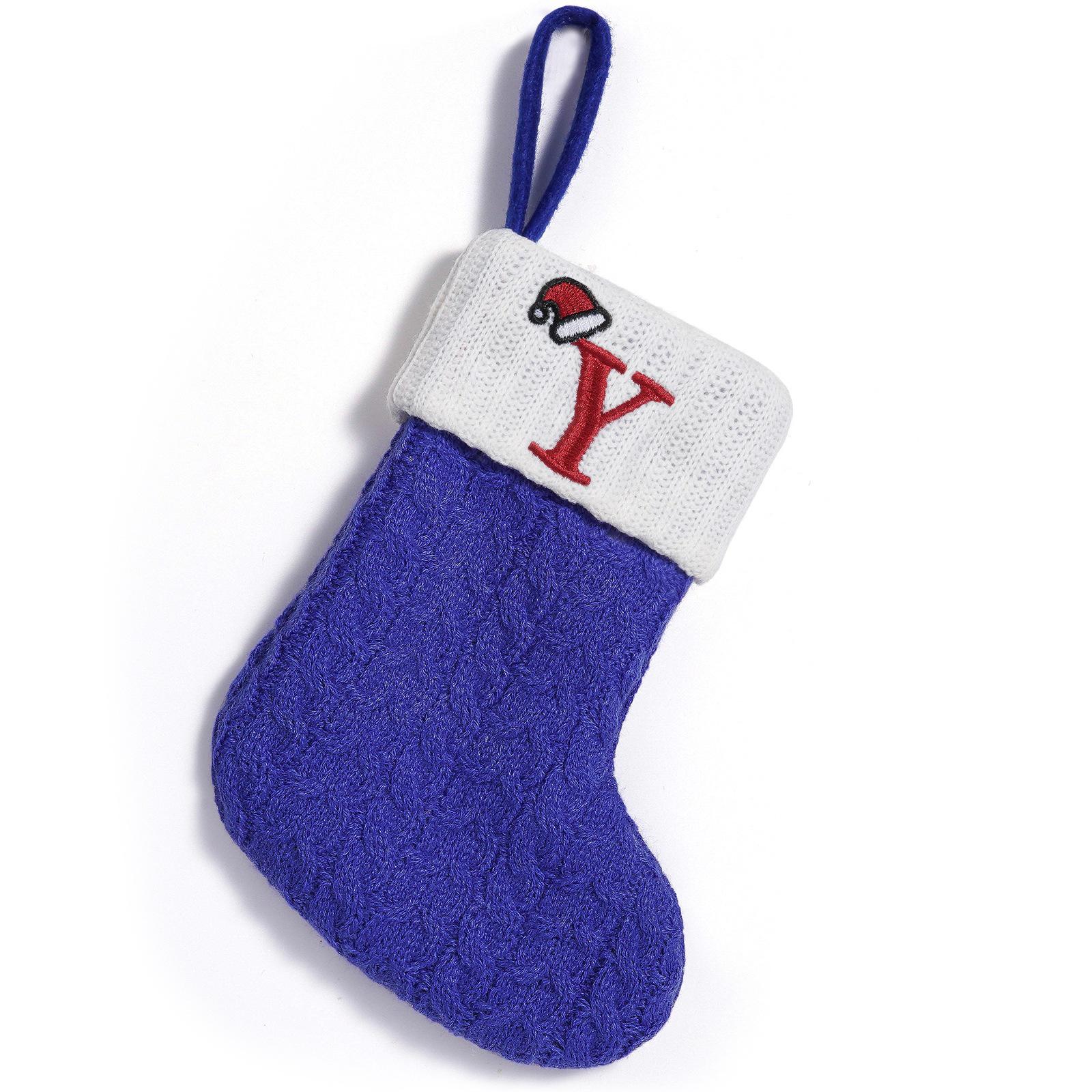 Blue Knit Christmas Stocking with Creative Embroidery for Decoration