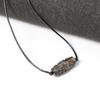 Women's Silver-Luster Obsidian Nine-Eyed Dzi Pendant Necklace with Adjustable Cord
