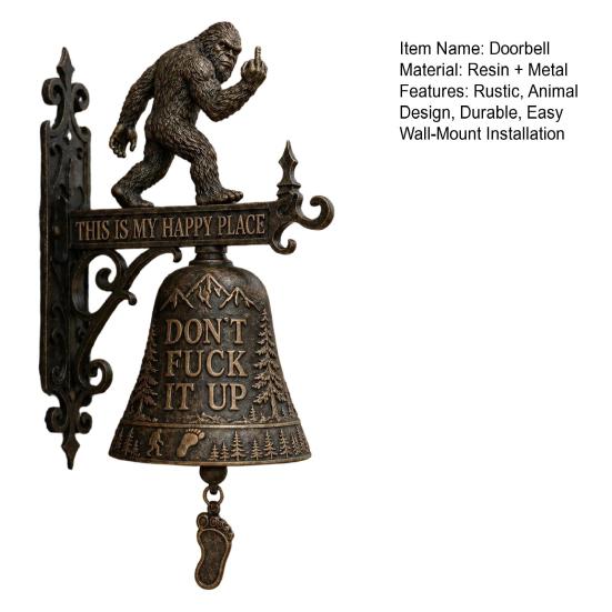 Yousheng Funny Doorbell, This is My Happy Place Rustic Animal Rustic Doorbell Decor, Resin Hanging Wall Bell, for Men Cabin Porch Garden Outdoor Decor