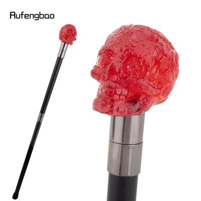 Red Transparent Resin Flowers Skull Head Walking Cane Fashion Decorative Steel Stick Gentleman Performance Stage Cane 92cm