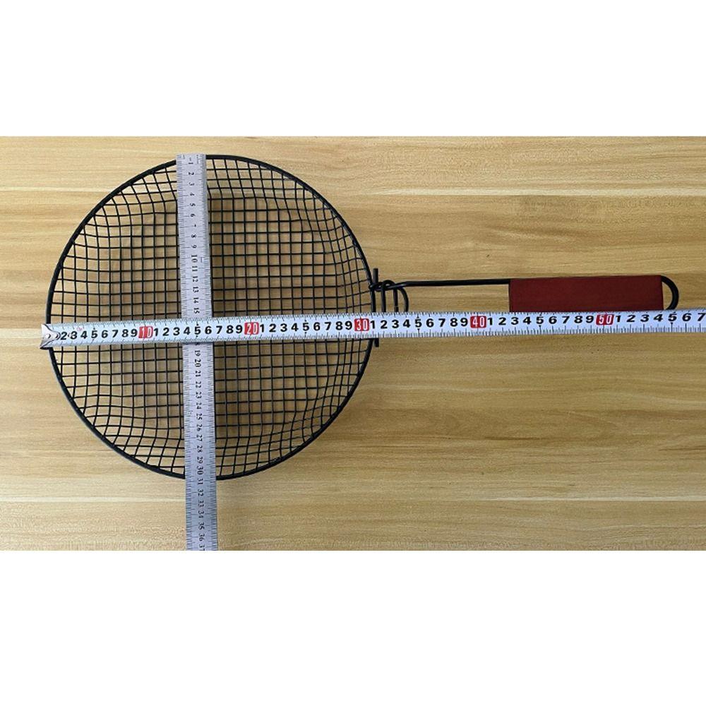 Foldable Steel Carbonl Grill Basket Perforated Non Stick Barbecue Pan Rustproof with Folding Wooden Handle Grilled Fish Tray
