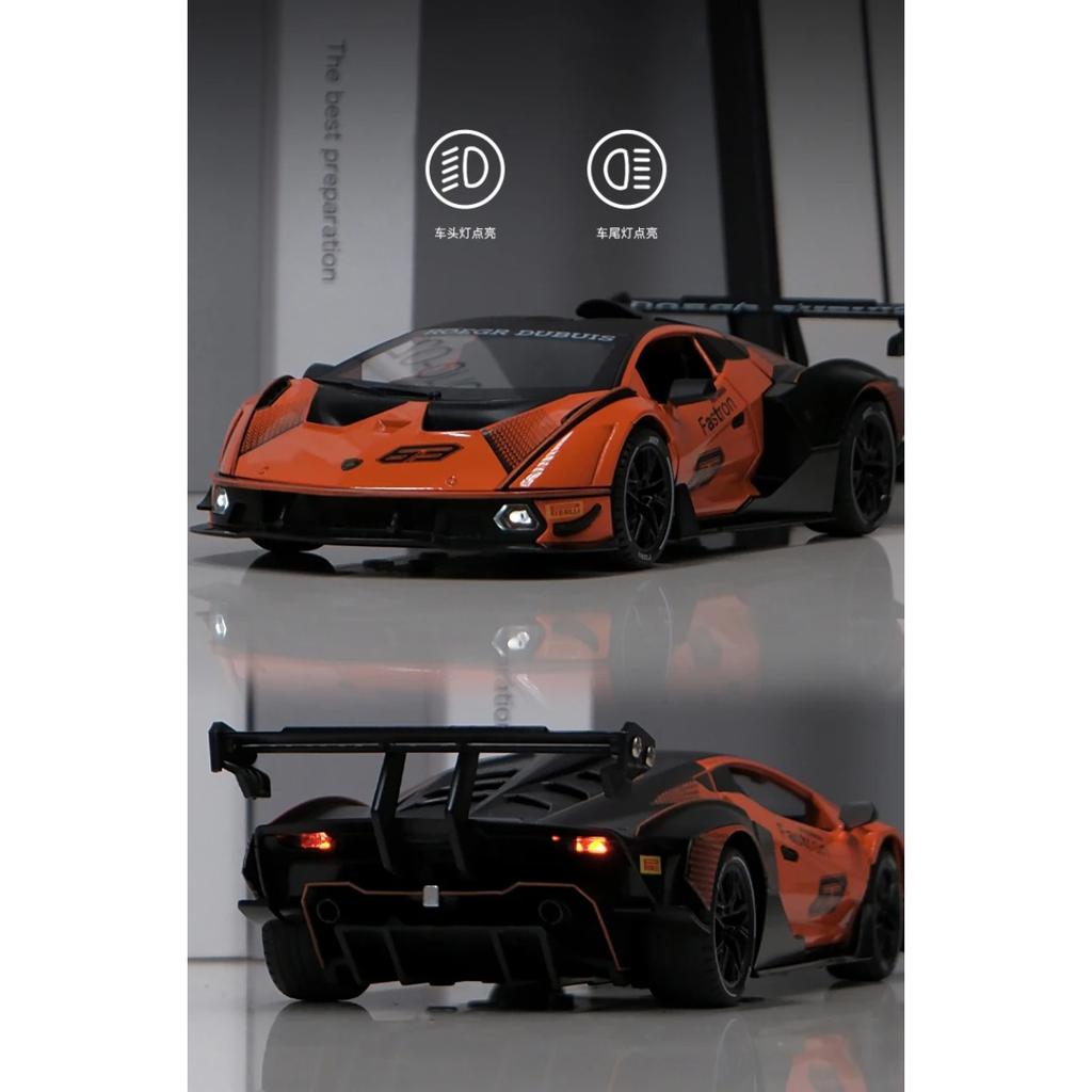 1/24 Lambos Essenza SCV12 Alloy Sports Car Model Diecast Sound Super Racing Lifting Tail Hot Car Wheel for Children Gifts