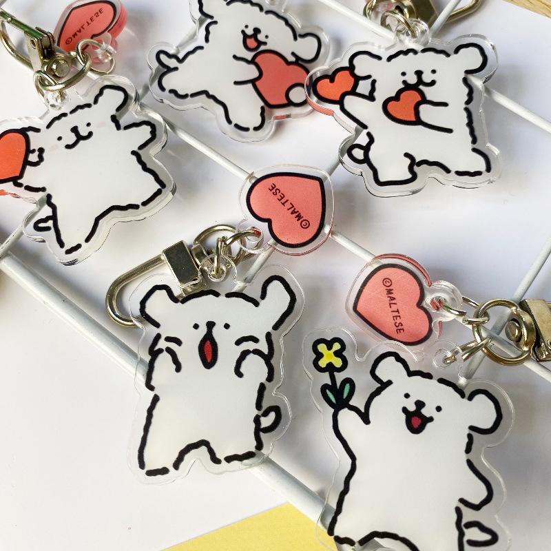 Roztomilý kreslený akrylový přívěsek pro štěně pejska Zábavný kreslený roztomilý přívěsek na školní tašku Příslušenství Malý dárek