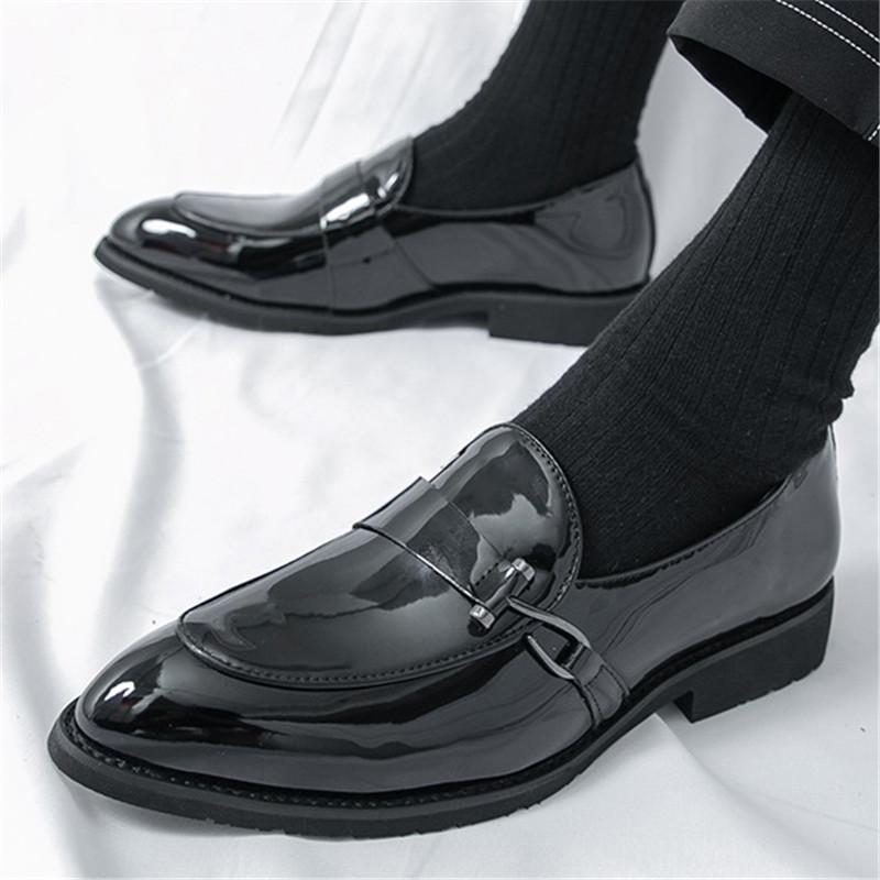 Gold Green White Pointed Patent Leather Casual Shoes For Men Brand Designer Monk Strap Loafers Wedding Dress Homecoming Footwear