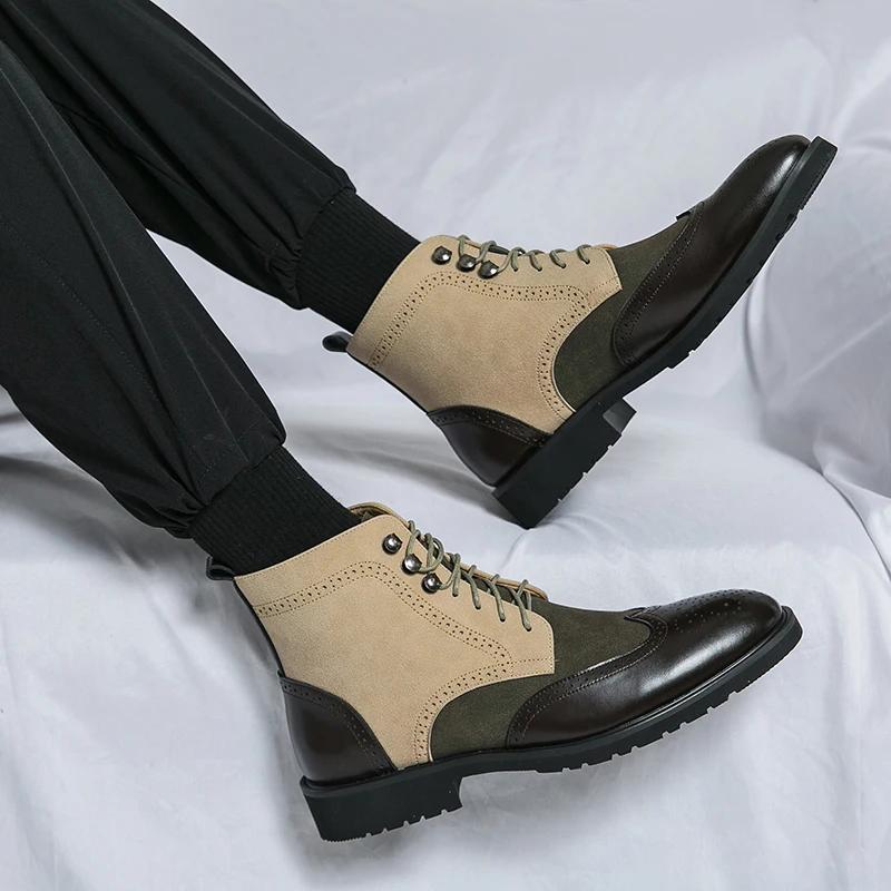 Ankle Boots for Men Brown Business Round Toe Lace-up Pu Mens Boots  Size 38-46 Men Shoes