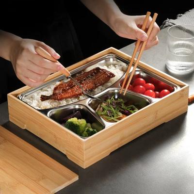 304 Stainless Steel Business Lunch Box High-grade Japanese Bamboo Lunch Box Hotel Compartment Dinner Plate