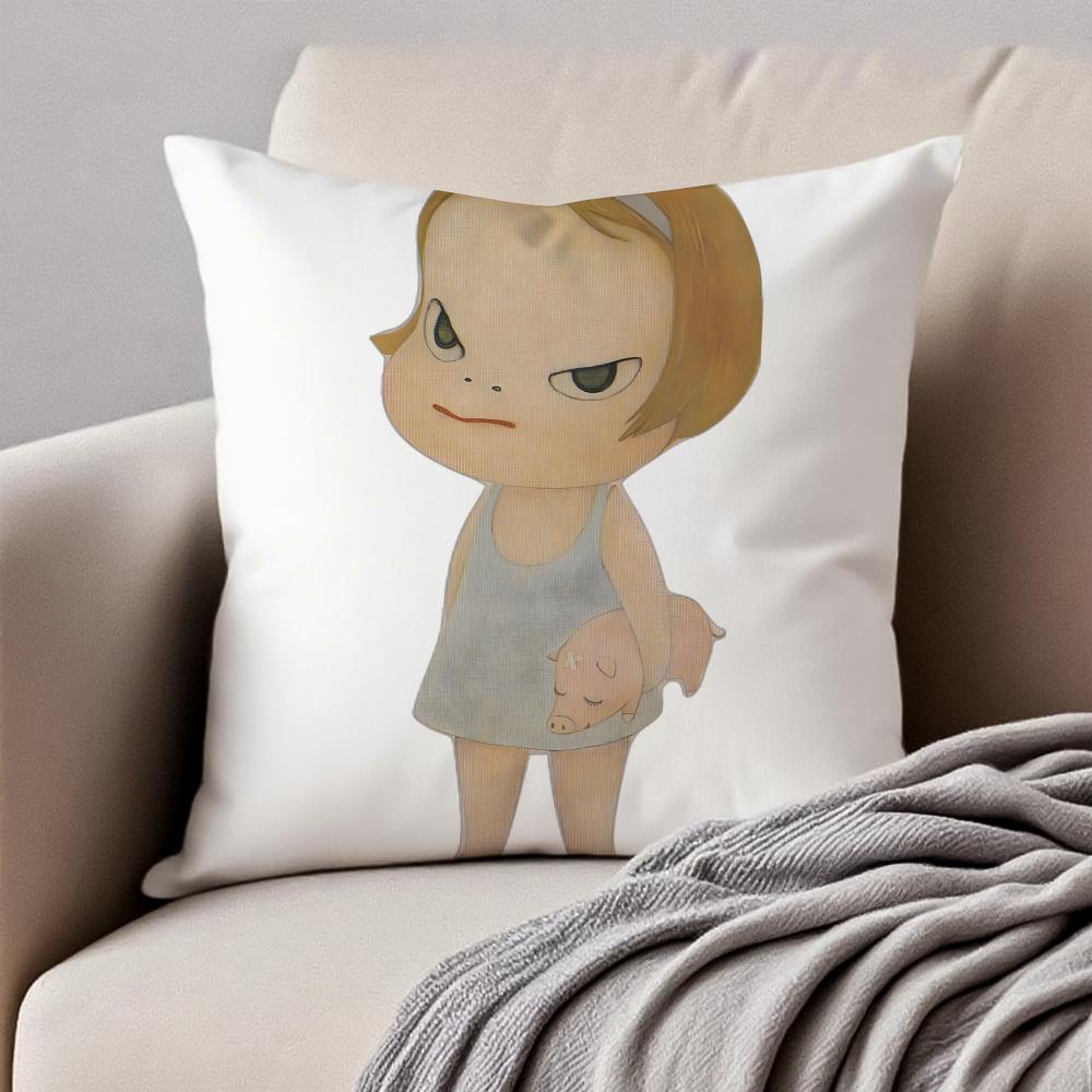 Whimsical Cute Japanese Art YYoshitomo Nara Cushion Cover Pillowcase Antidustmite Invisible Zipper Short Plush Sofa Cushion