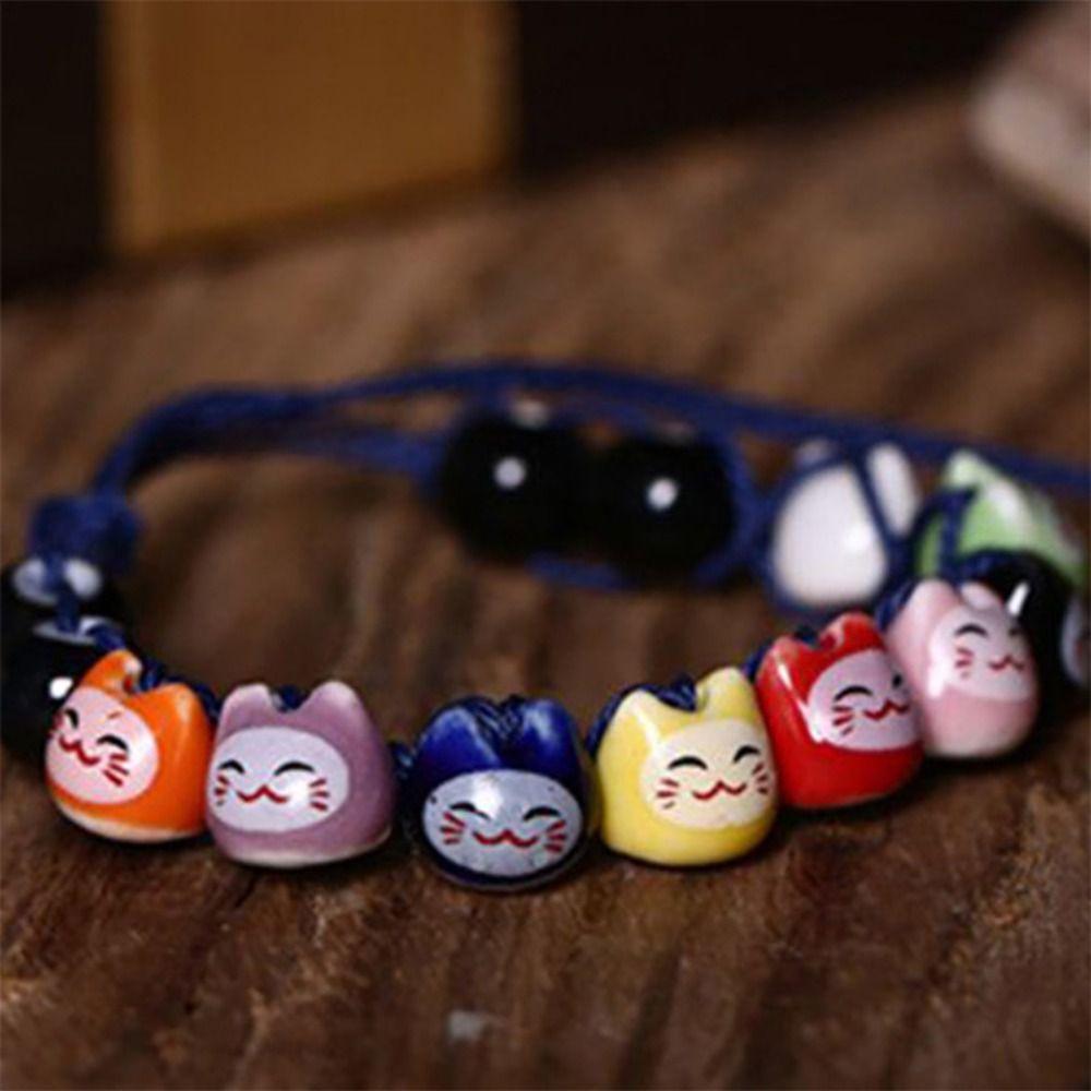 

Lucky Cat Керамический браслет Maneki Neko в китайском стиле с красной нитью, браслет из бисера и веревки для женщин синий